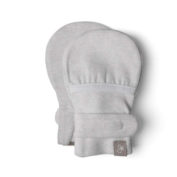 GoumiKids Storm Grey Mitts Infant Baby Organic Two-Closure Mitts light grey