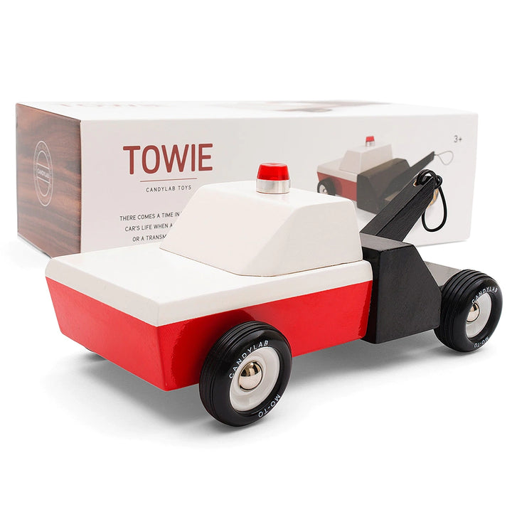 Candylab Americana Towie Tow Truck with Box, a collectible wooden toy perfect for play and display