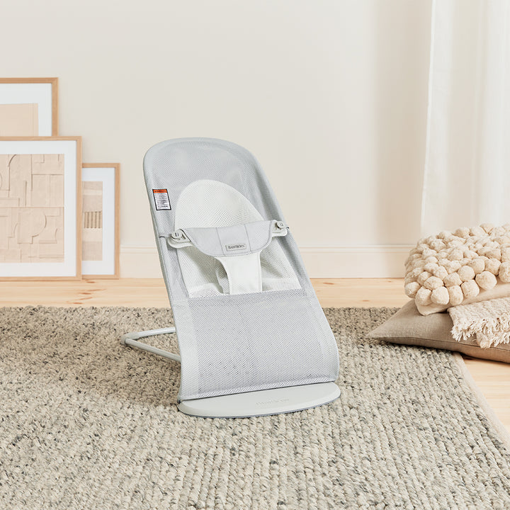 best baby bouncer, babyBjorn bouncer balance soft in silver white mesh