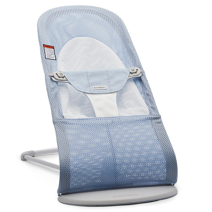 baby bouncer seat balance BabyBjorn sky blue white mesh