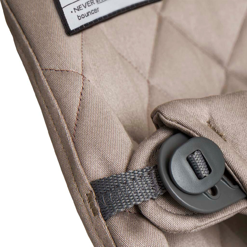 close up of babybjorn bouncer bliss in sand grey cotton