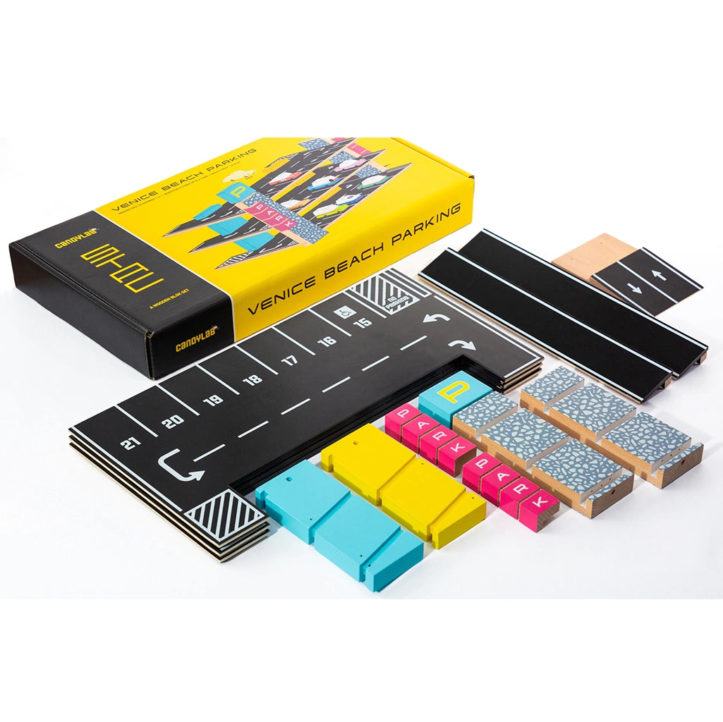 Candylab Toys Venice Beach Wooden Parking Garage Pieces, featuring a modular design for endless fun