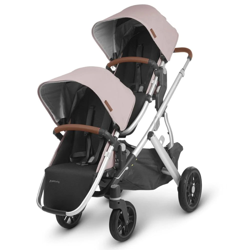 Front of Uppababy VISTA V2 Stroller with Two Rumbleseats in Alice Pink