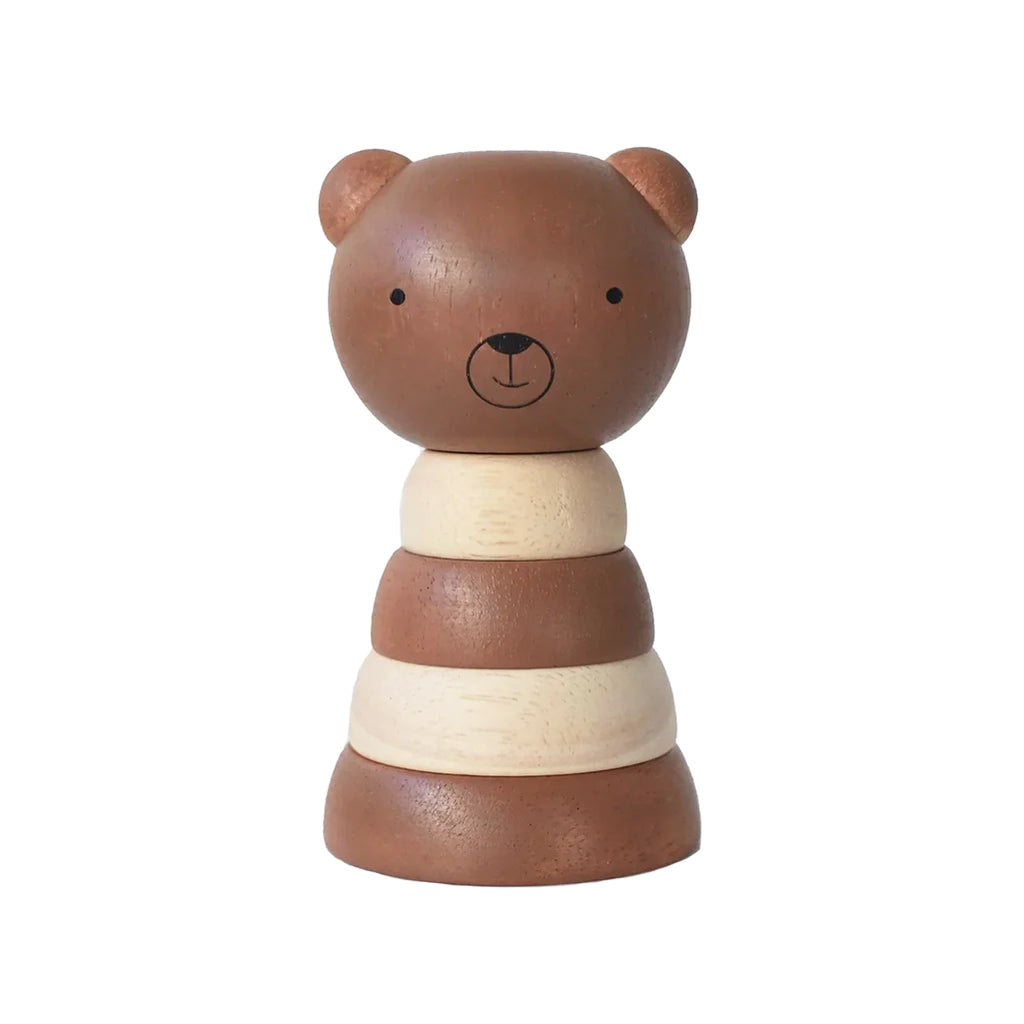 Wee Gallery Bear Wooden Stacker Children's Stacking Game. Brown and natural bear shaped stacking tower. Six pieces.